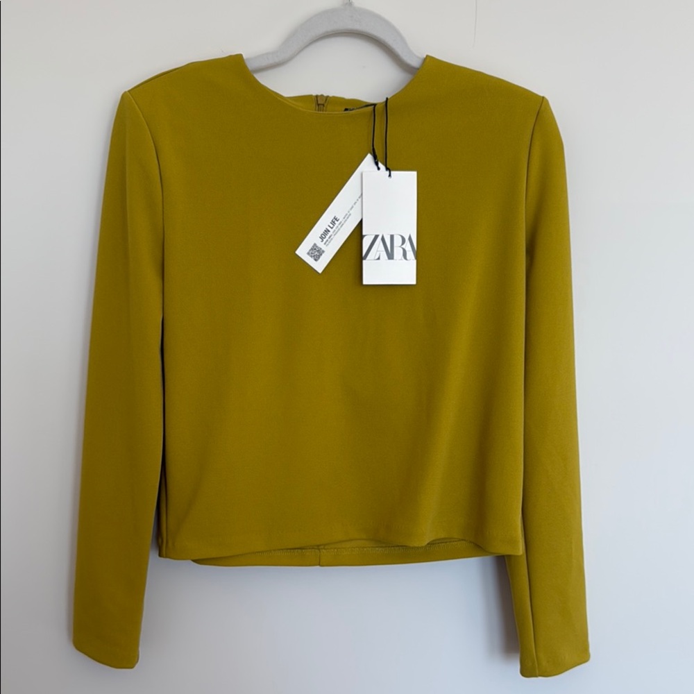 Zara Women's NWT Mustard Yellow Gold Long Sleeve Blouse